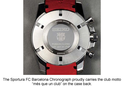 The sportura fc barcelona chronograph proudly carries the club motto “més que un club” on the case back.